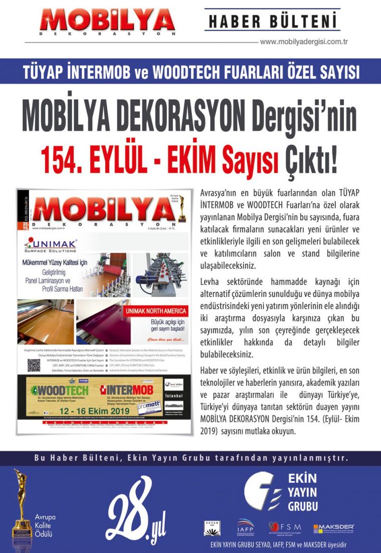 Mobilya dergisi Eyll-Ekim 2019 says kt.