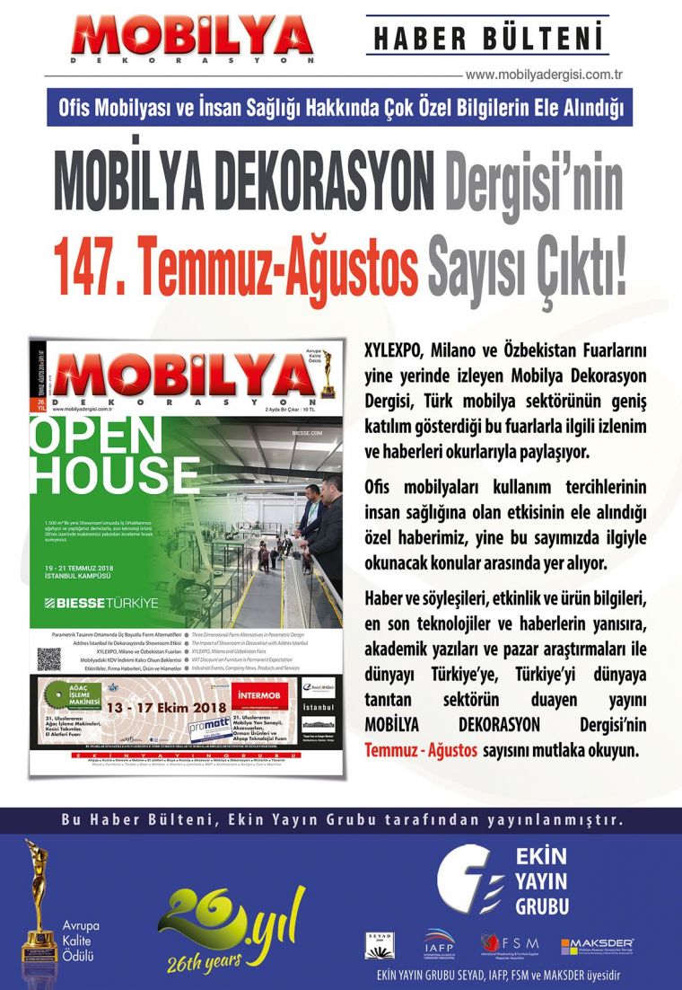 Mobilya dergisi Temmuz - Austos 2018 147. says kt