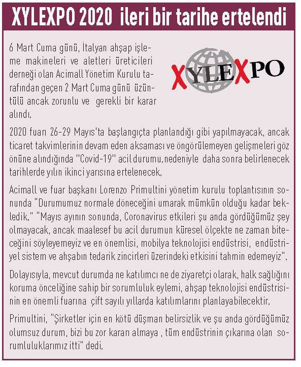 Ciff , Miff; Efe; fex ve XYLEXPO 2020 fuarlar ertelendi