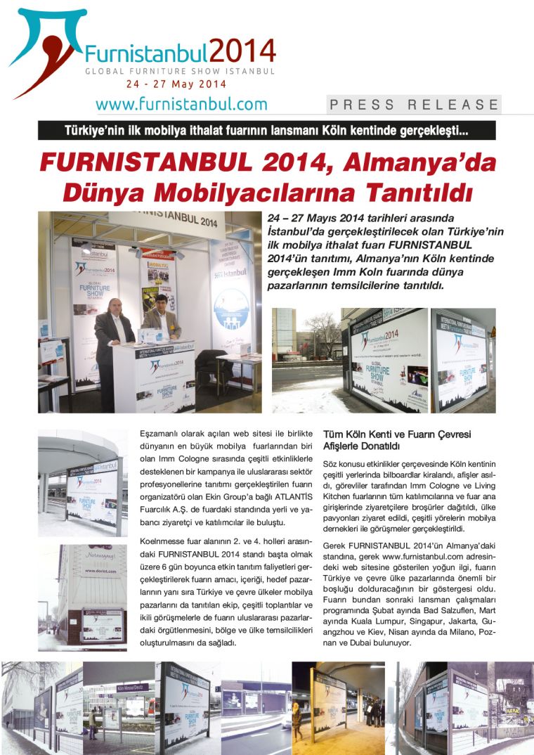 FURNISTANBUL GLOBAL MOBLYA FUARI N aLMANYADA ULUSLARARASI LK TANITIM GEREKLET