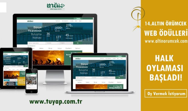 Finale Kalan TYAP Fuarclk, Kurumsal Web Sitesi dlleri in Tm Sektr Partnerleri ve Destekilerini 14.Altn rmcek Web dllerinde Kendisi in Oy Vermeye aryor